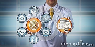 Doctor Presenting Value-Based Healthcare Model Stock Photo