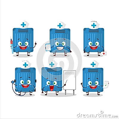 Doctor profession emoticon with blue lugage cartoon character Vector Illustration