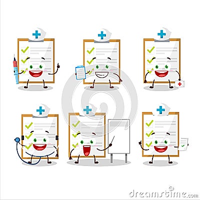 Doctor profession emoticon with checklist cartoon character Vector Illustration