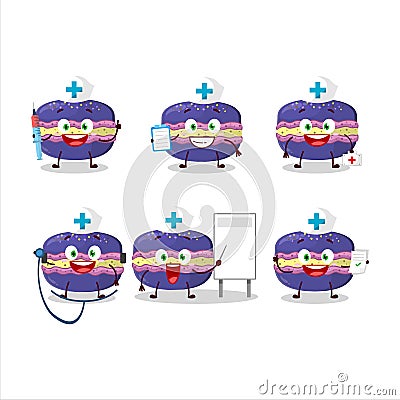 Doctor profession emoticon with grapes macaron cartoon character Vector Illustration