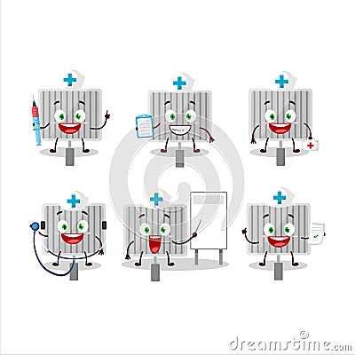 Doctor profession emoticon with grill gate cartoon character Vector Illustration
