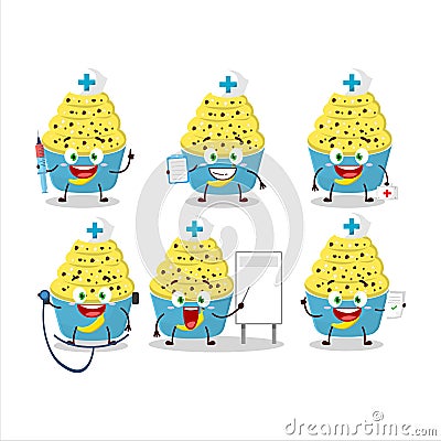 Doctor profession emoticon with ice cream banana cup cartoon character Vector Illustration