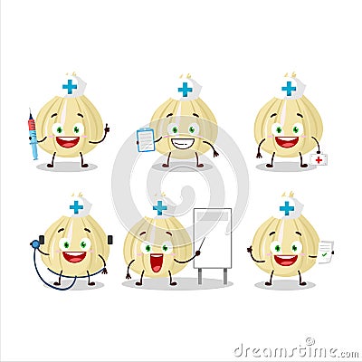 Doctor profession emoticon with new garlic cartoon character Vector Illustration