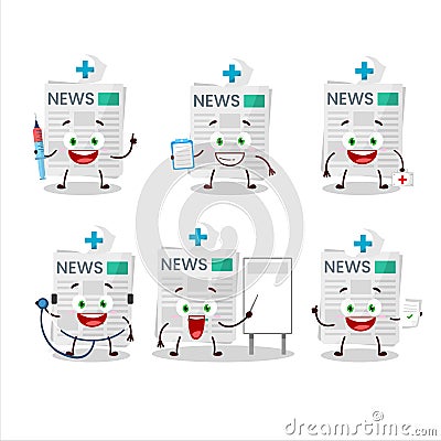 Doctor profession emoticon with newspaper cartoon character Vector Illustration