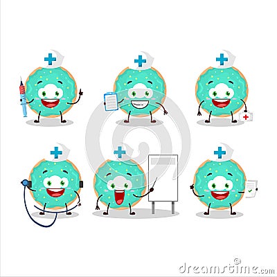 Doctor profession emoticon with vanilla blue donut cartoon character Vector Illustration