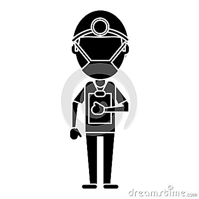 Doctor professional surgery mask hat clipboard pictogram Vector Illustration