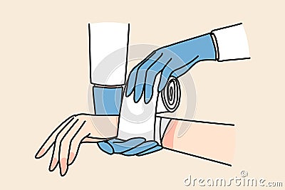 Doctor put bandage on patient wrist Vector Illustration