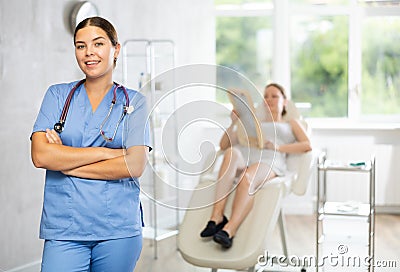 Doctor represents services provided in medical clinic Stock Photo