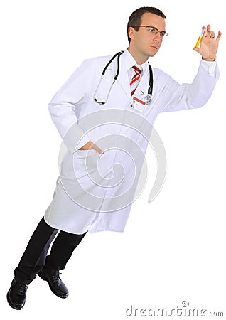 Doctor resarch a medical test glass with urine. Stock Photo