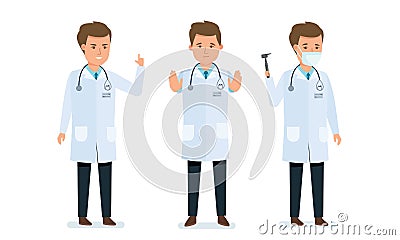 Doctor`s consultation, prevention, treatment, patient research, doctor gestures calms, helps. Vector Illustration