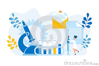 Doctor`s consultation, testing, diagnostics and medical care Vector Illustration