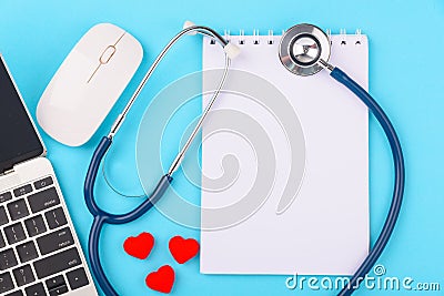 Doctor`s Day concept, flat lay top view, stethoscope with peper note diagnosis of heart disease Stock Photo