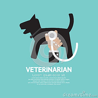 Doctor's Hand With Stethoscope Checking On Dog's Body Vector Illustration