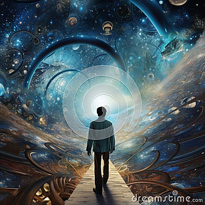 A doctor's journey, blending space and time travel to cure a dying universe Stock Photo