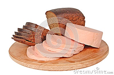 Doctor's sausage and the Borodino rye bread on Stock Photo