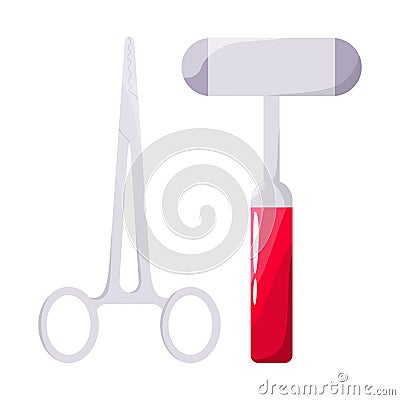 Doctor`s tools. Medical therapist equipment: hammer and scissors. Vector Illustration