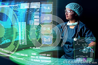 Doctor with screens Stock Photo