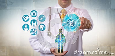Doctor Securing Access To Health Record Via Cloud Stock Photo