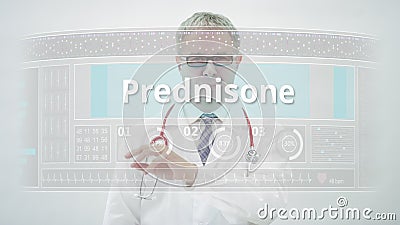 PREDNISONE generic drug name selected by a doctor on a medical monitor Stock Photo