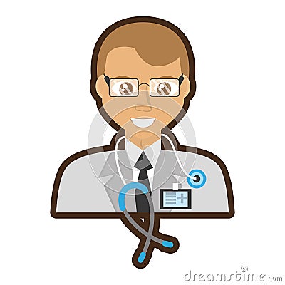 doctor senior glasses stethoscope and id card Cartoon Illustration