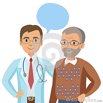 Doctor and senior patient. Man talking to physician. Vector Vector Illustration