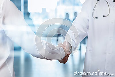 Doctor shakes hands with a businesswoman Stock Photo