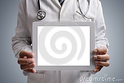 Doctor showing blank digital tablet screen Stock Photo