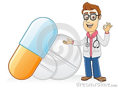 Doctor - Showing medicine Vector Illustration