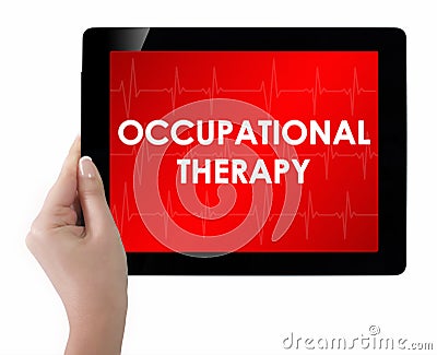 Doctor showing tablet with OCCUPATIONAL THERAPY text. Stock Photo