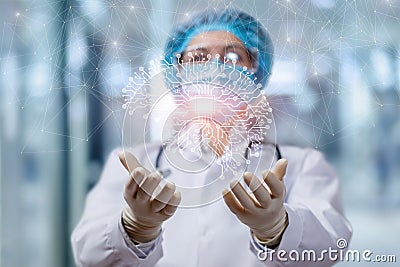 The doctor shows the brain of artificial intelligence Stock Photo