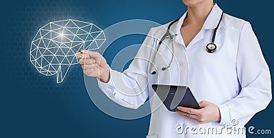 Doctor shows brain. Stock Photo