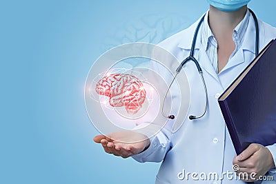 Doctor shows the brain of a person . Stock Photo