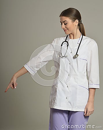 Doctor shows empty copy Stock Photo