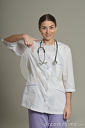 Doctor shows empty copy Stock Photo