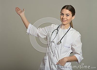 Doctor shows empty copy Stock Photo