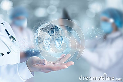 Doctor shows global health care Stock Photo