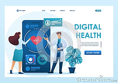 Doctor shows the patient how to use the application to maintain health. Flat 2D character. Landing page concepts and web design Vector Illustration