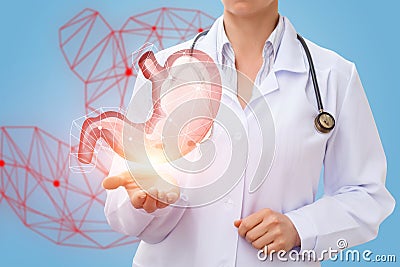 The doctor shows the stomach. Stock Photo