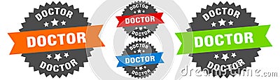 doctor sign. round ribbon label set. Seal Vector Illustration