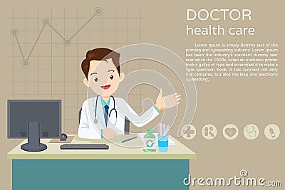 Doctor sitting at the table Vector Illustration