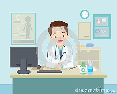 Doctor sitting at the table Vector Illustration