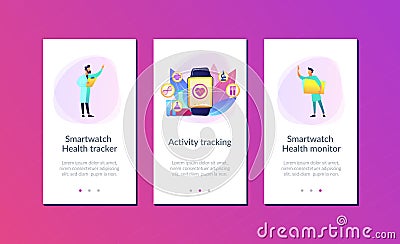 Smartwatch health tracker app interface template. Vector Illustration