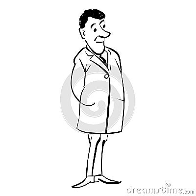 The doctor is standing, holding his hands behind his back Vector Illustration