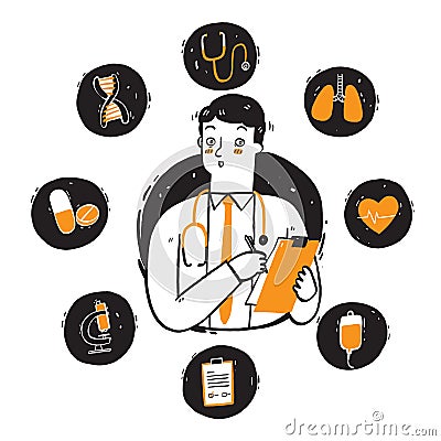 Doctor with stethoscope around his neck Vector Illustration