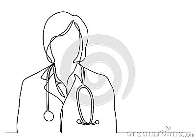 Doctor with stethoscope - continuous line drawing Vector Illustration