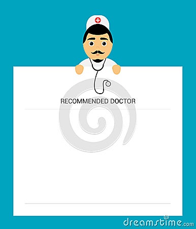 Doctor with stethoscope holds in hands tablet sheet. Modern flat design. Vector Illustration