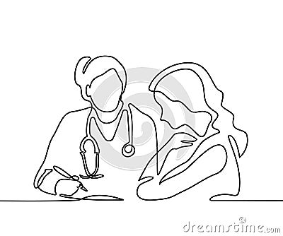 Doctor with stethoscope treat patient woman. Vector Illustration