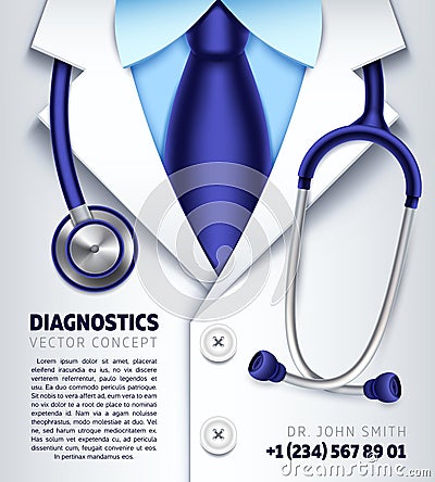 Doctor stethoscope vector background medical diagnostics concept Vector Illustration