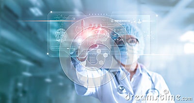 Doctor, surgeon analyzing patient brain testing result and human Stock Photo