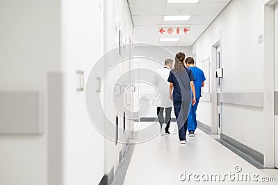 Doctor and surgeon walking and discussing case at hospital Stock Photo